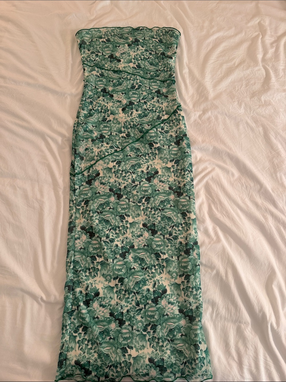 Showpo Green Floral Strapless Maxi Dress